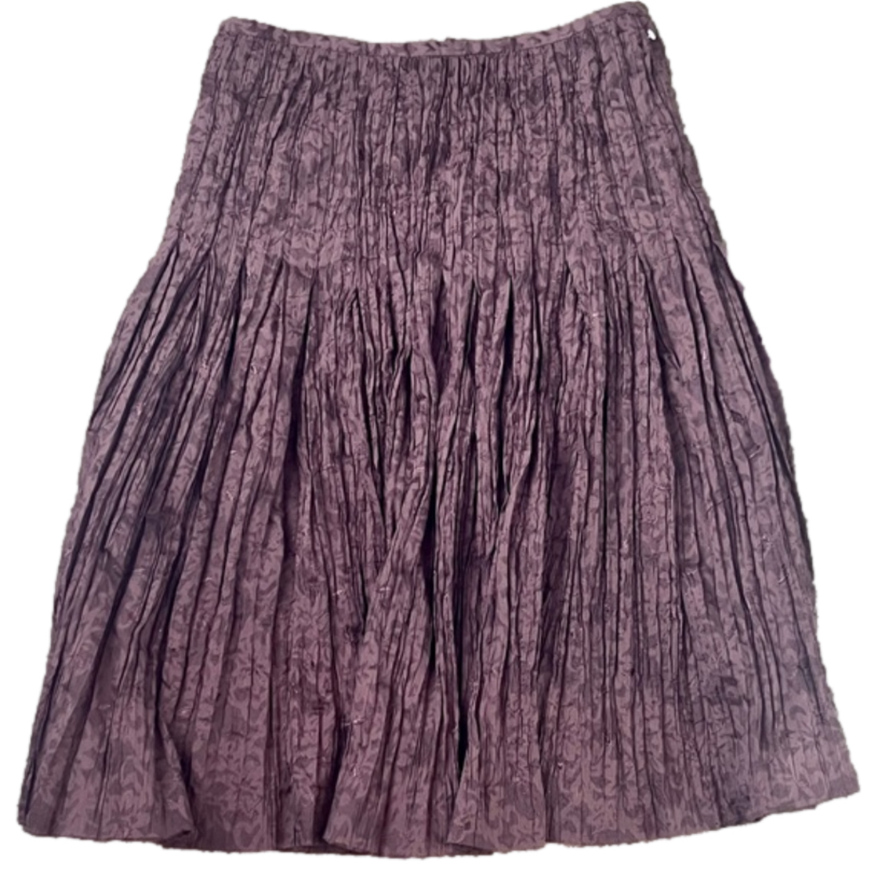 NWOT Bianca Nygard Petite Boho Crimped Fabric Peasant Midi Skirt Size 4P Brown - Picture 3 of 6